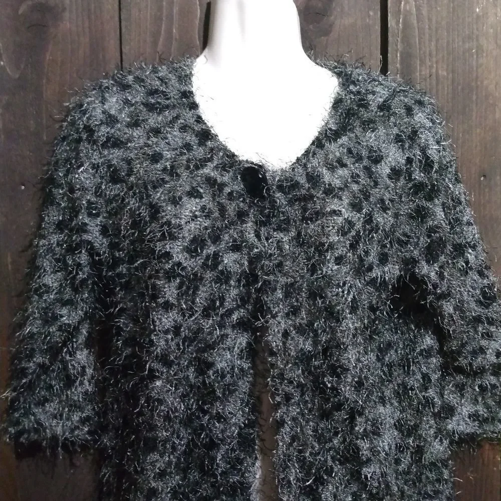 Vintage Isela Fuzzy Animal Print Cardigan Sweater In A Size Medium - Picture 2 of 15